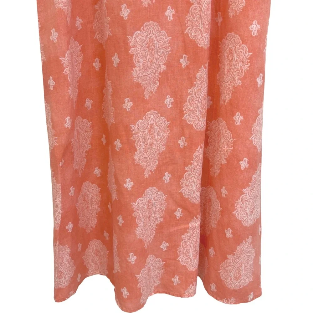 J. Jill Love Linen Coral  Paisley Sleeveless Lagenlook Coastal Maxi Dress M